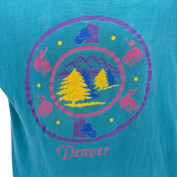 Vintage Poly-Tees Mens Large T-Shirt Denver Single Stitch Blue Graphic USA 1992 - Picture 2 of 11